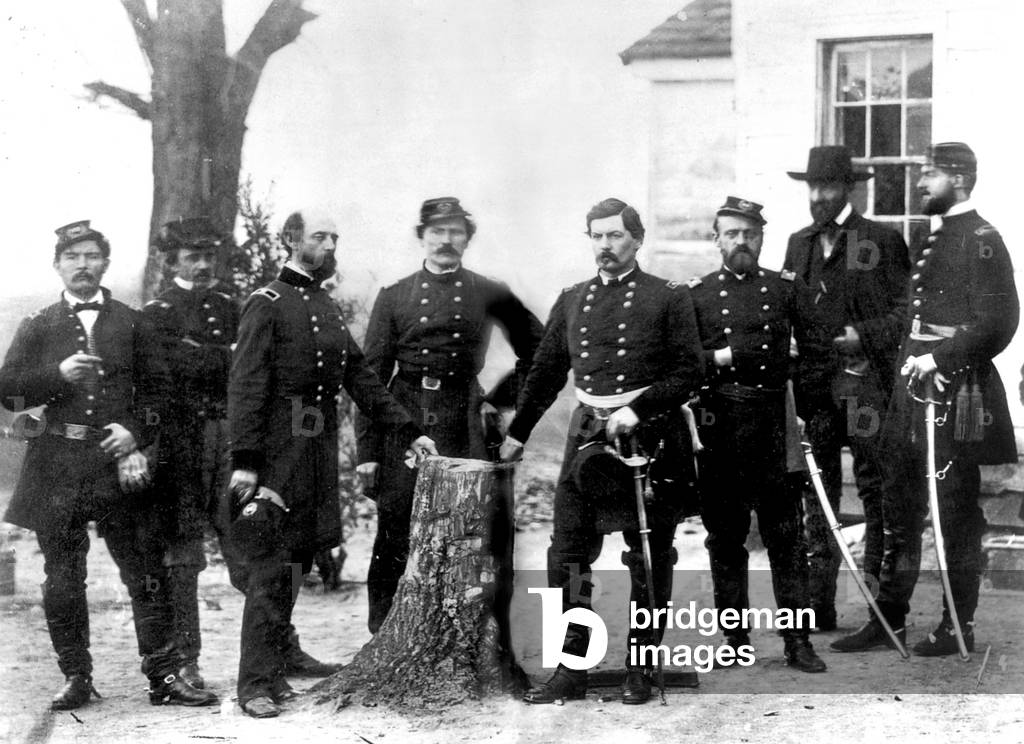 American General General McClellan, head of union army and his staff here in Virginia 1962, picture by Mathew Brady