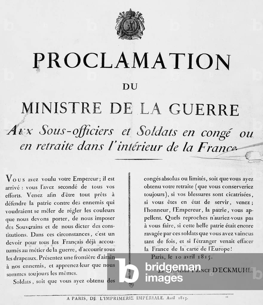 Proclamation of the Minister of War April 10, 1815
