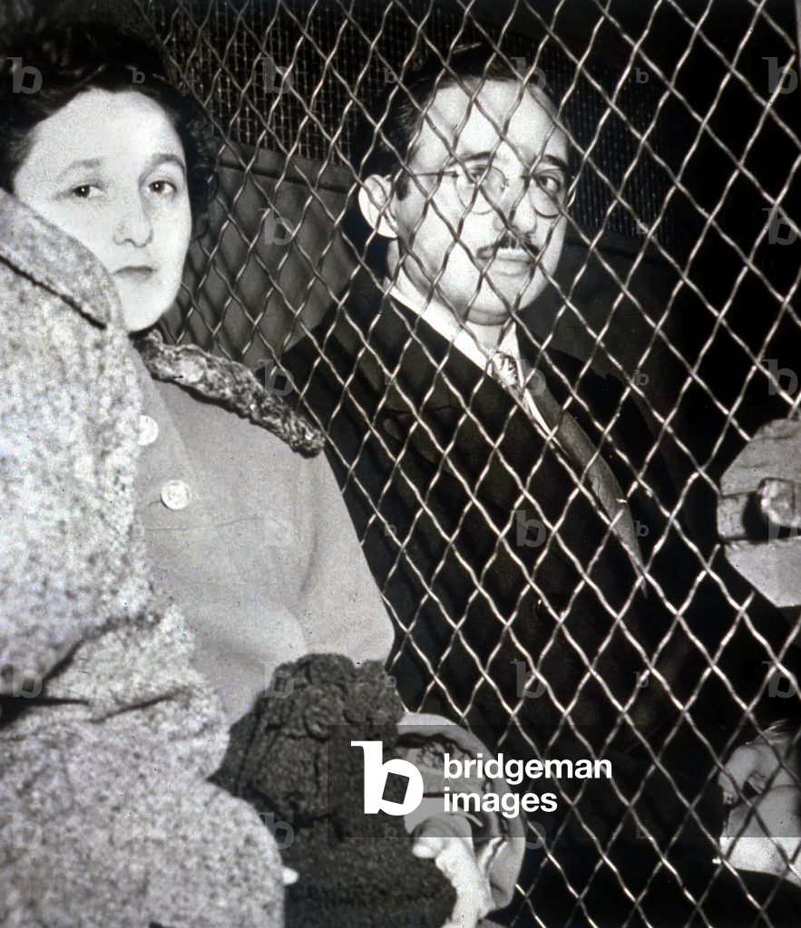Ethel and Julius Rosenberg leaving the law courts (guilty of treason) in March 1951 (communists, condemned for spying and executed in 1953)