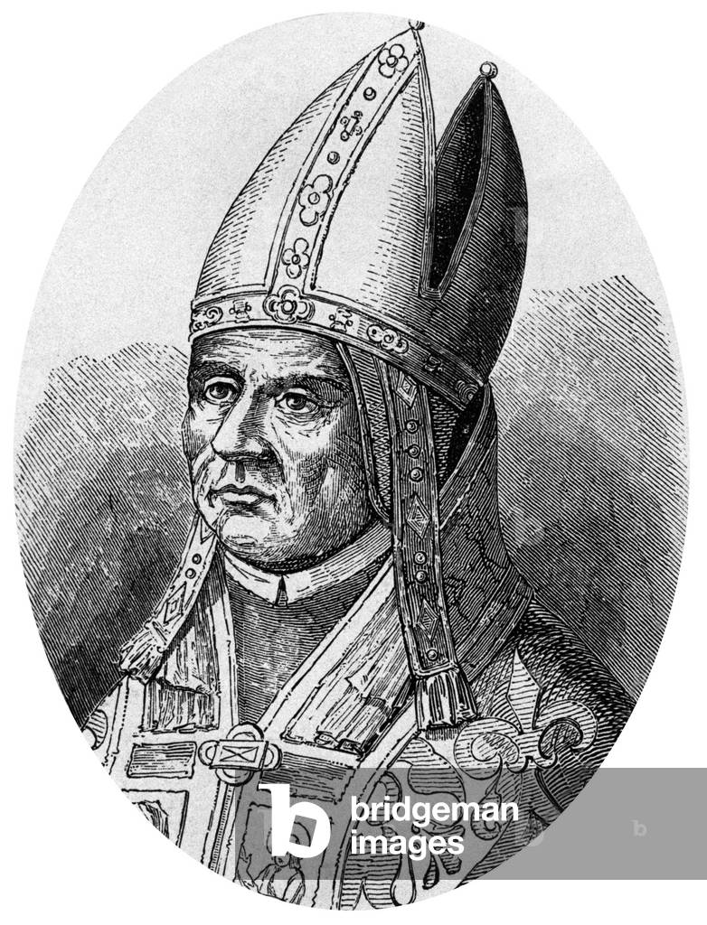 Sylvestre 1st, pope in 314-335, engraving