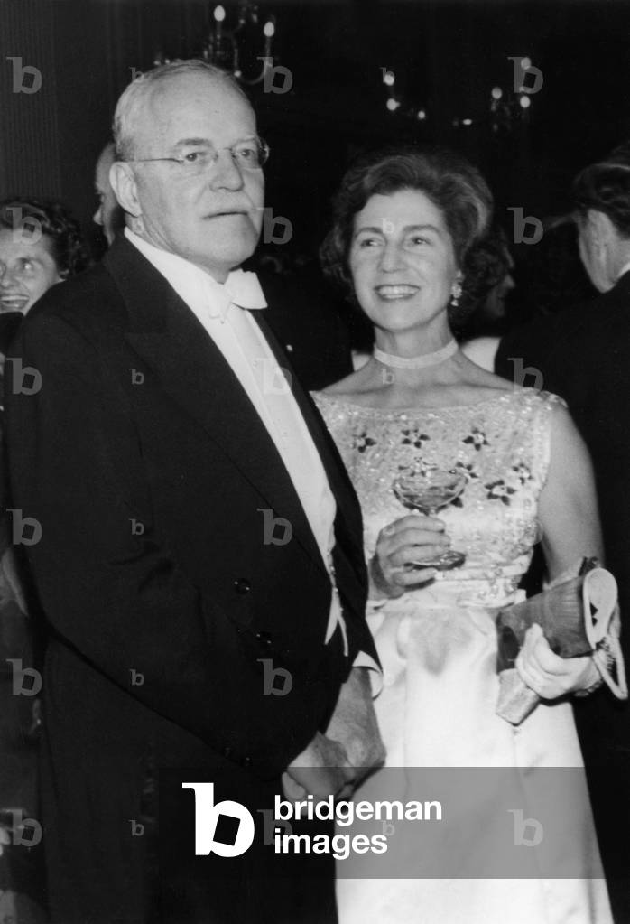 Allen Dulles (1893-1969) American diplomat and director of the CIA in 1951-1961, here with Mrs Janet Lee Bouvier Auchincloss (Jackie Bouvier Kennedy's mother) October 25, 1961