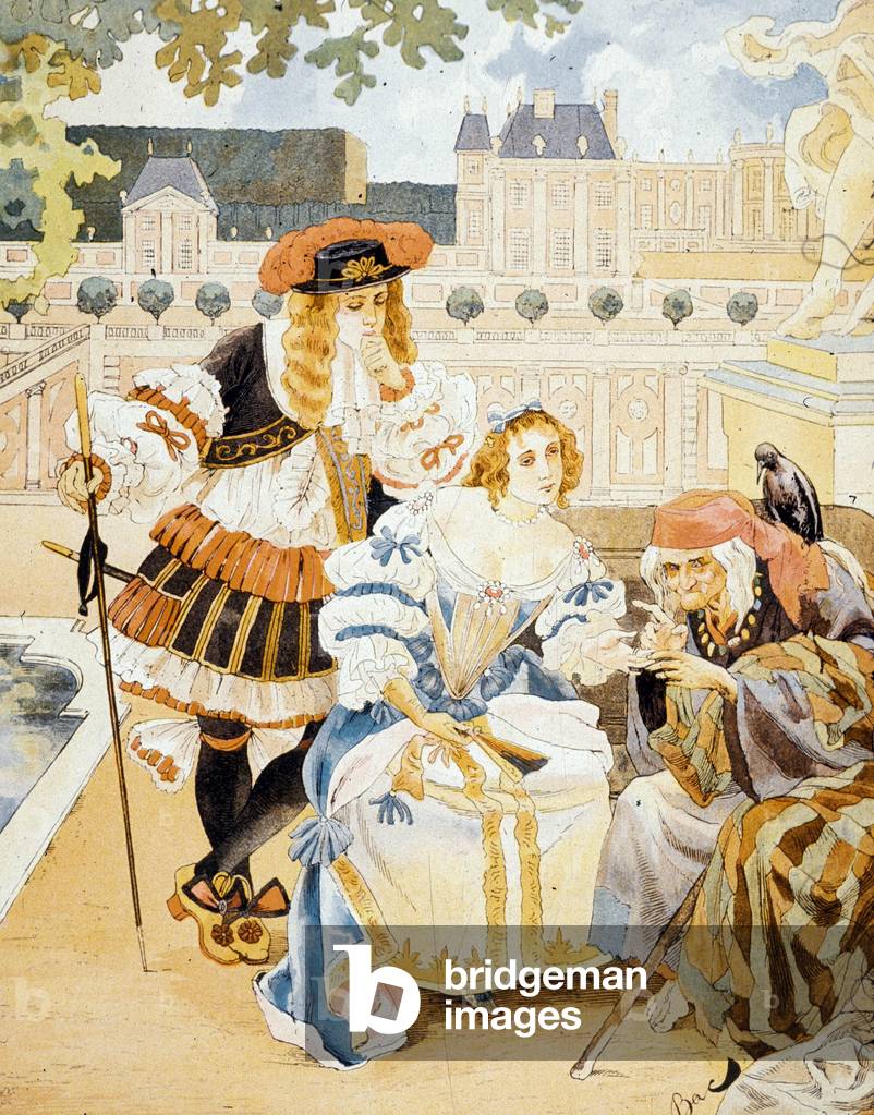Louis XIV with a Fortune Teller (colour litho)
