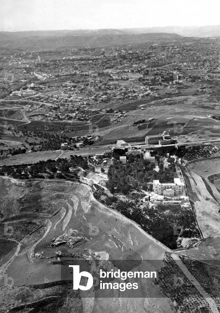 Aerial view of Jerusalem : foreground : the Hebrew University, 50's