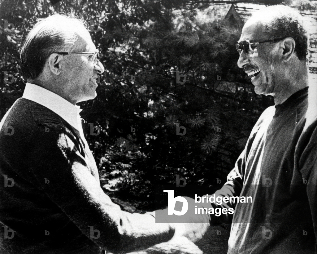 Anouar El Sadate, agyptian President, and Menahem Begin, Israeli Prime Minister, here in Camp David (Maryland) in September 1978 (Sinai restored to Egypt)