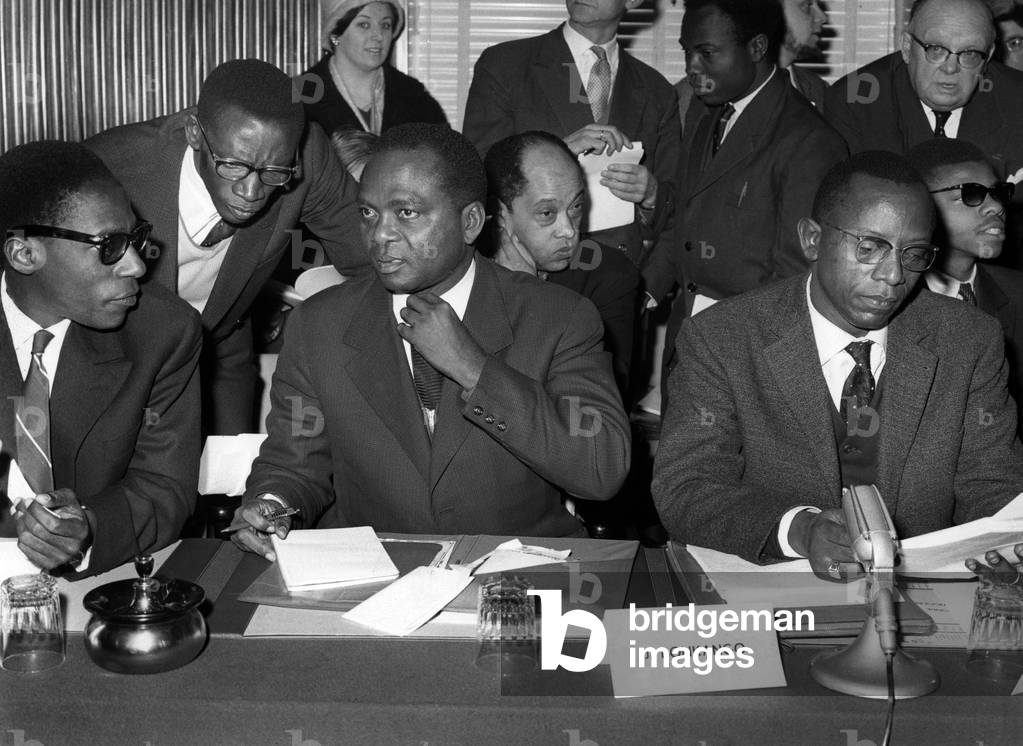 Jean Bolikango at a solemn meeting after the conference of the Round Table at the Palais des Congres in Brussels after the conclusion of these works in which Congolese and Belgians participated for the independence of Congo (Zaire, Democratic Republic of Congo) on 20 February 1960
