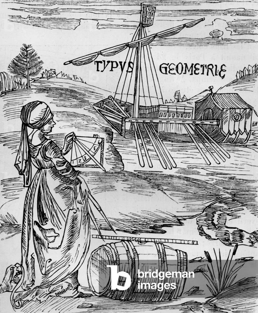 Typus Geometrie (Latin print in Gothic Character), Frontispice of geometry in the Margarita Philosophica by G. Reisch