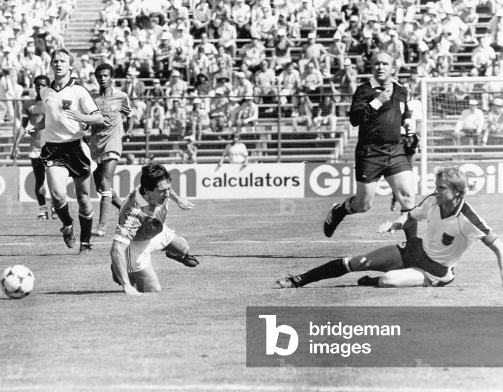 Football World Cup 1982 in Spain : France team vs Austria team , here French Alain Giresse and in the background Jean Tigana June 28, 1982