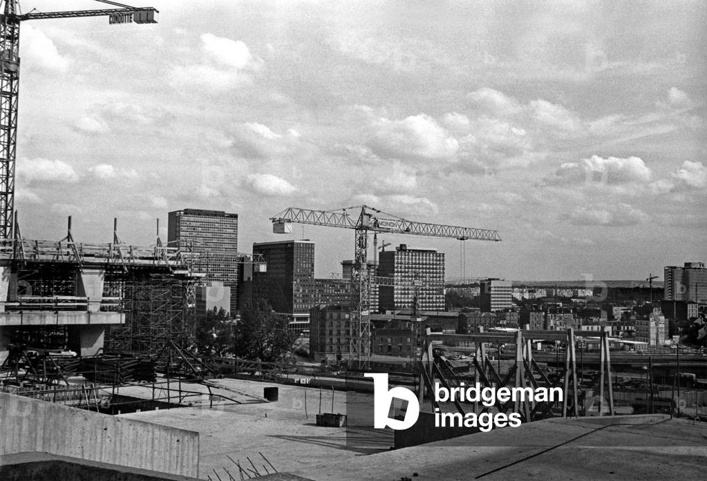 Building of La Defense business district, near Paris, from 1958
