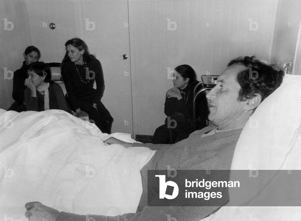 Spanish toreador Luis Miguel Dominguin wounded by a bull in Quito, here with his wife Lucia Bose and 2daughters Lucia and Paola at home on December 6, 1973