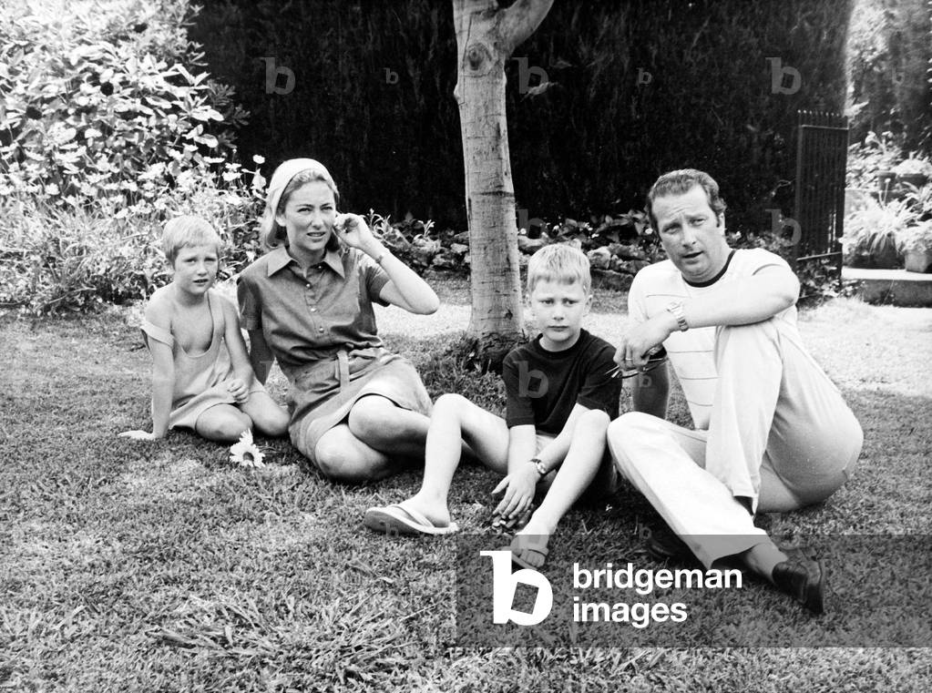 Princess Paola and prince Albert of Belgium (future King  Albert II) with their children Astrid and Philip during holidays in Cap d' Antibes France July 05, 1968