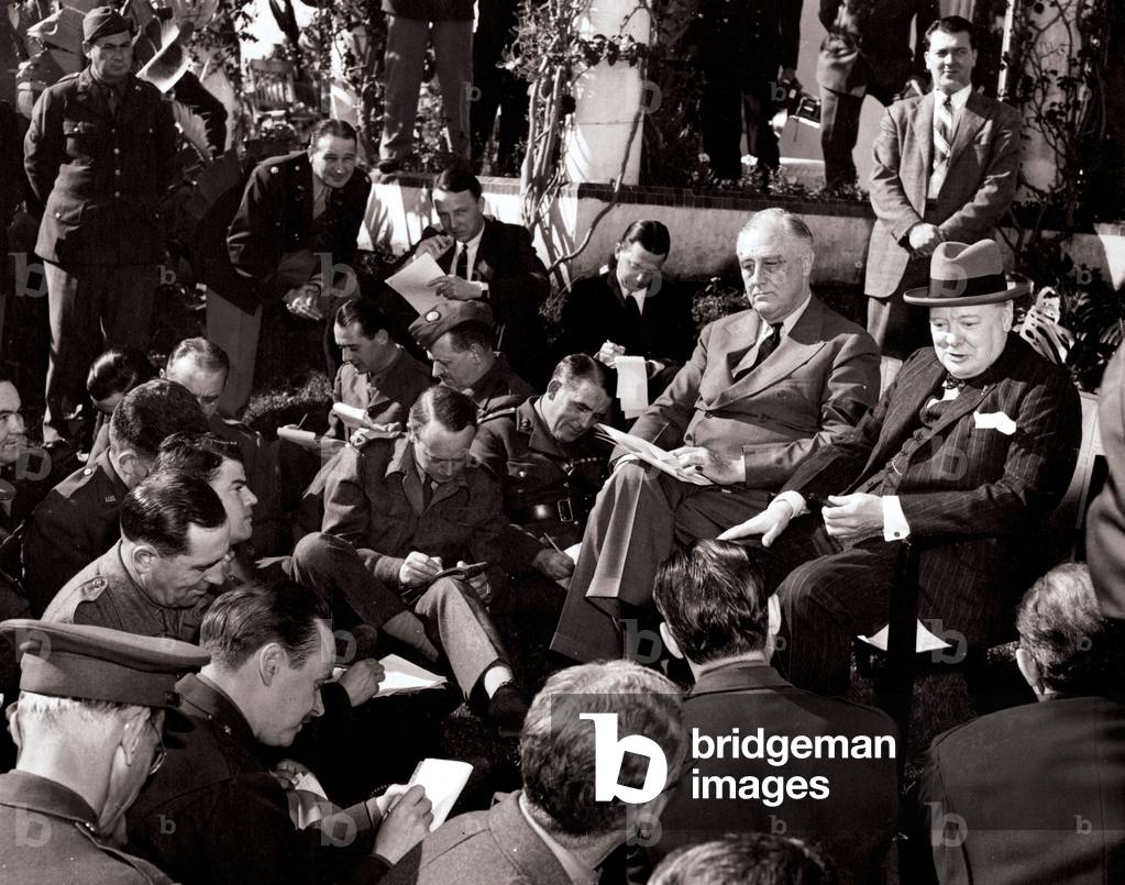 Roosevelt and Churchill at the Casablanca Press Conference, January 24, 1943, the last day of the summit meeting.