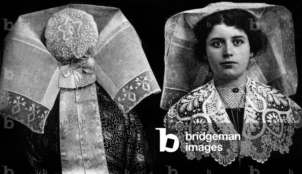 Folklore, France : woman from Limousin wearing the traditionnal headgear the 