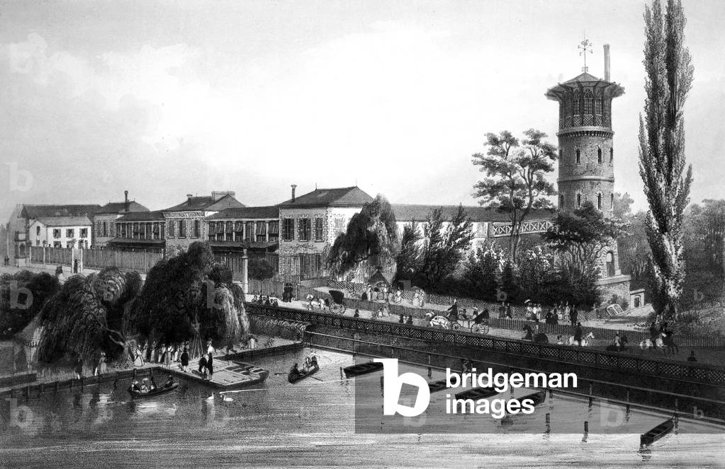 Enghien-les-Bains in France, spa, engraving, c. 1840