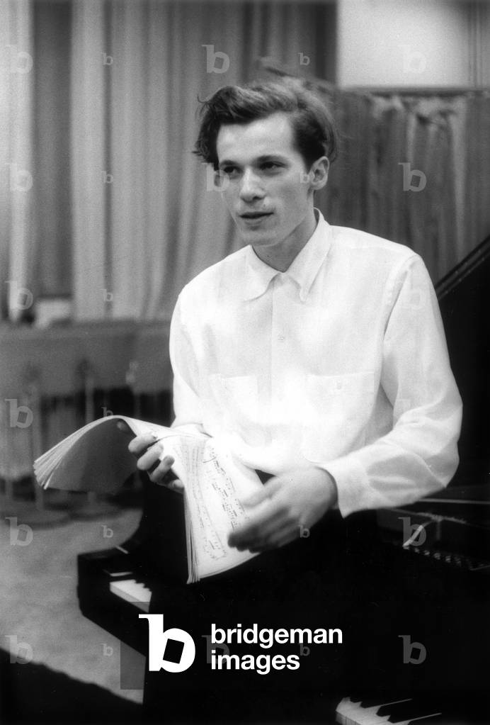 Canadian pianist and composer Glenn Gould (1932-1982) during recording session of Goldberg Variations in 1955