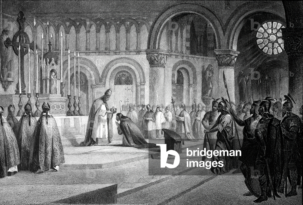 Coronation of emperor Charlemagne in 800 (engraving)