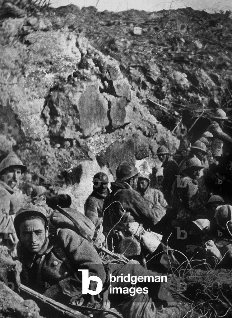 Soldiers of French colonial army in trench near Douaumont during Battle of Verdun France, October 1916