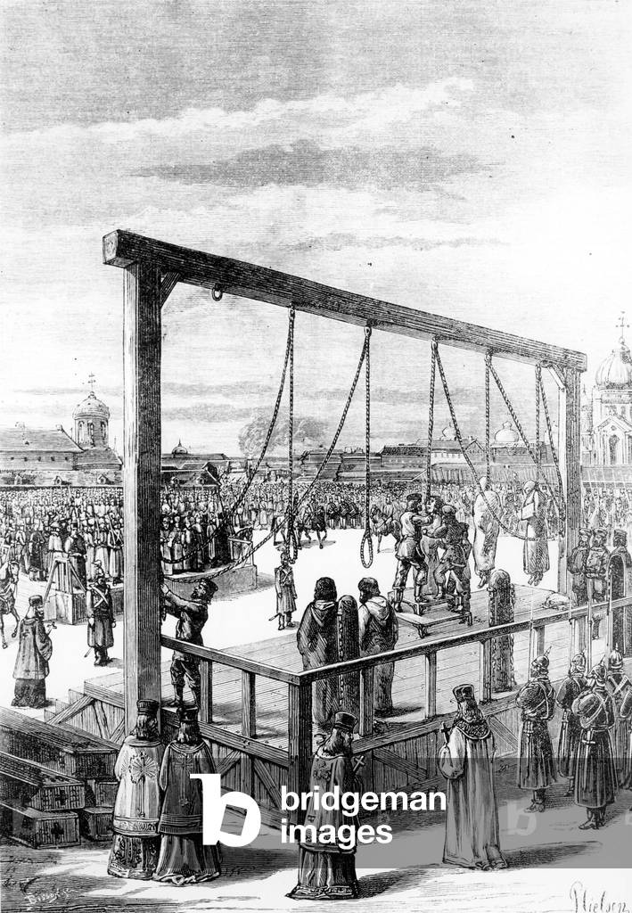 Hanging of the murderers of emperor Alexander II in Saint Petersburg in 1881, among whom is Sophie Perovskaia -