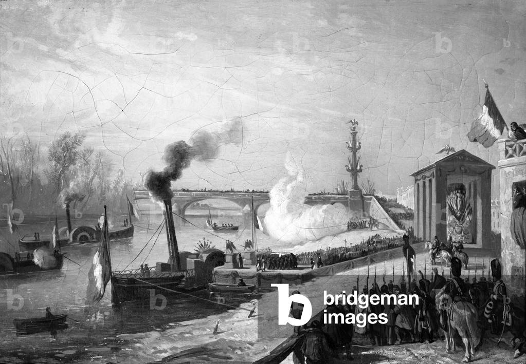 Return of remains of French emperor Napoleon 1st in France from St Helene, December 1840, engraving