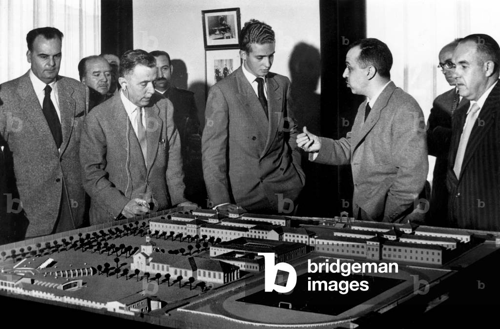 Juan Carlos, future King  Juan carlos 1st of Spain, visiting a apprenticeship centre in Spain on July 28, 1955