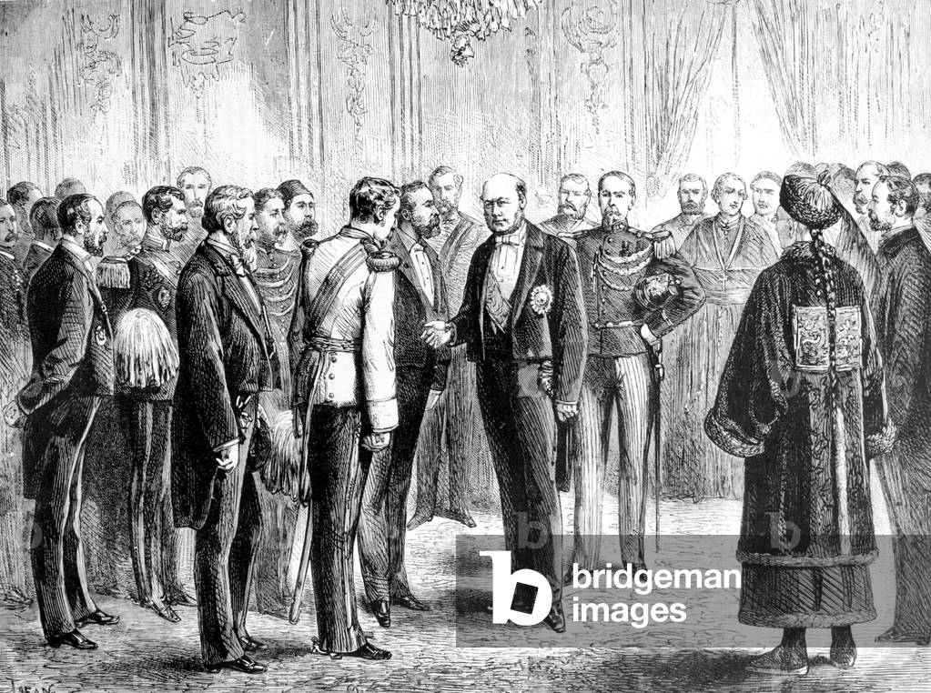 French President Jules Grevy receiving diplomatic corps at Elysee Palace in 1879