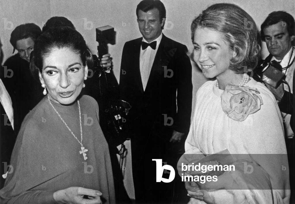 Soprano Maria Callas with Princess Sophie of Spain, in Madrid, November 23, 1973