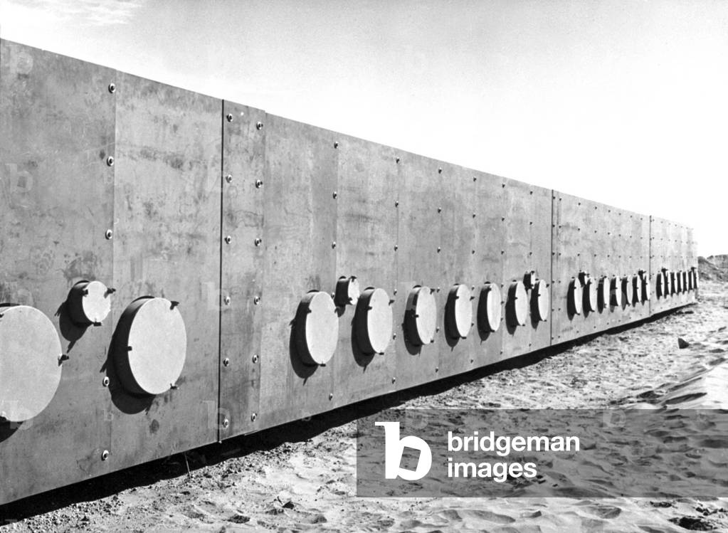 1st French nuclear test in Reggane, Sahara, Algeria, on February 13, 1960 : bunkers for observers