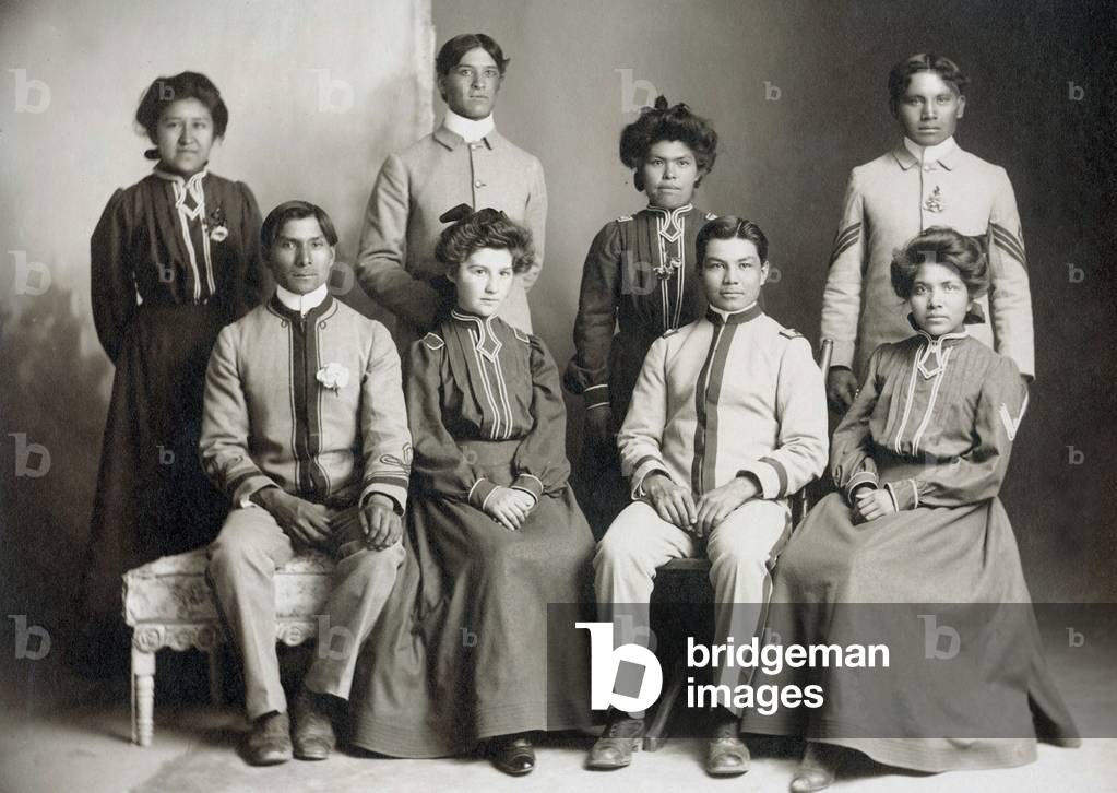 A group of Indian students Pima in Phoenix Arizona in 1910 from Siberia their lifestyle is similar to white their clothes and food WHS # 28545: Pima Agency students pose for a group portrait. Phoenix, Arizona.