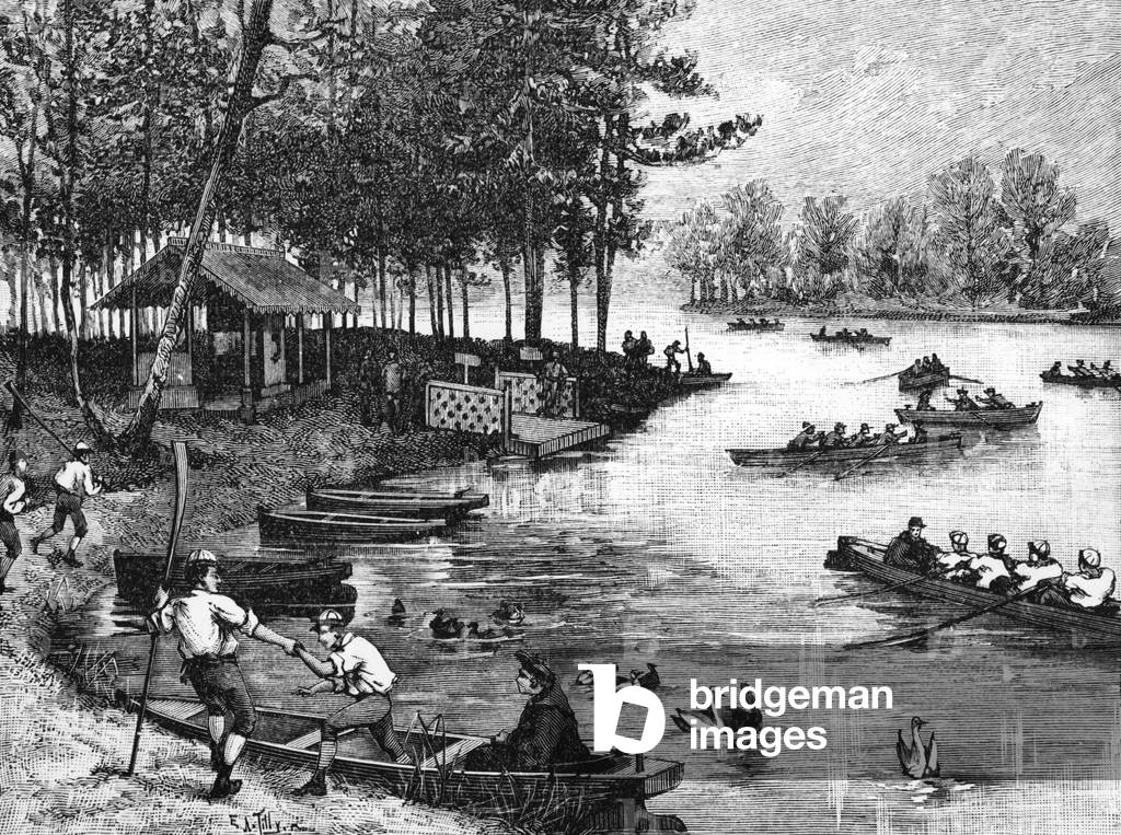 Boating, Paris, Bois de Boulogne, 1889, engraving