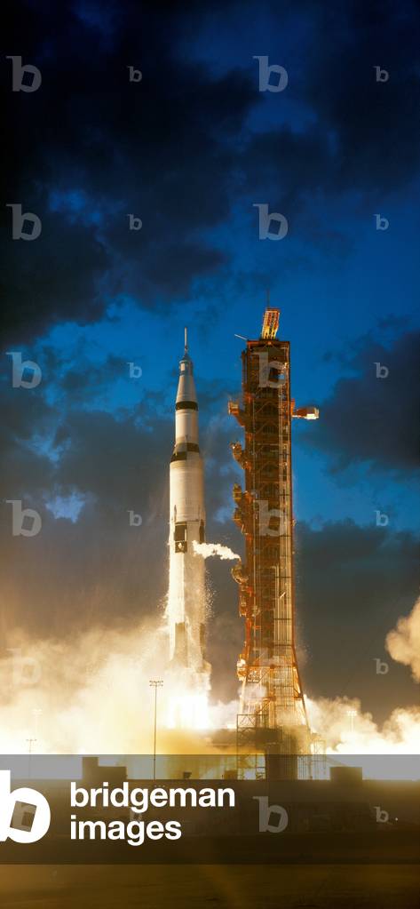 The Apollo 4 unmanned mission lifts off from launch pad 39A at the Kennedy Space Center. This would be the first flight for the enormous Saturn V rocket that would eventually take humans to the Moon, November 9, 1967