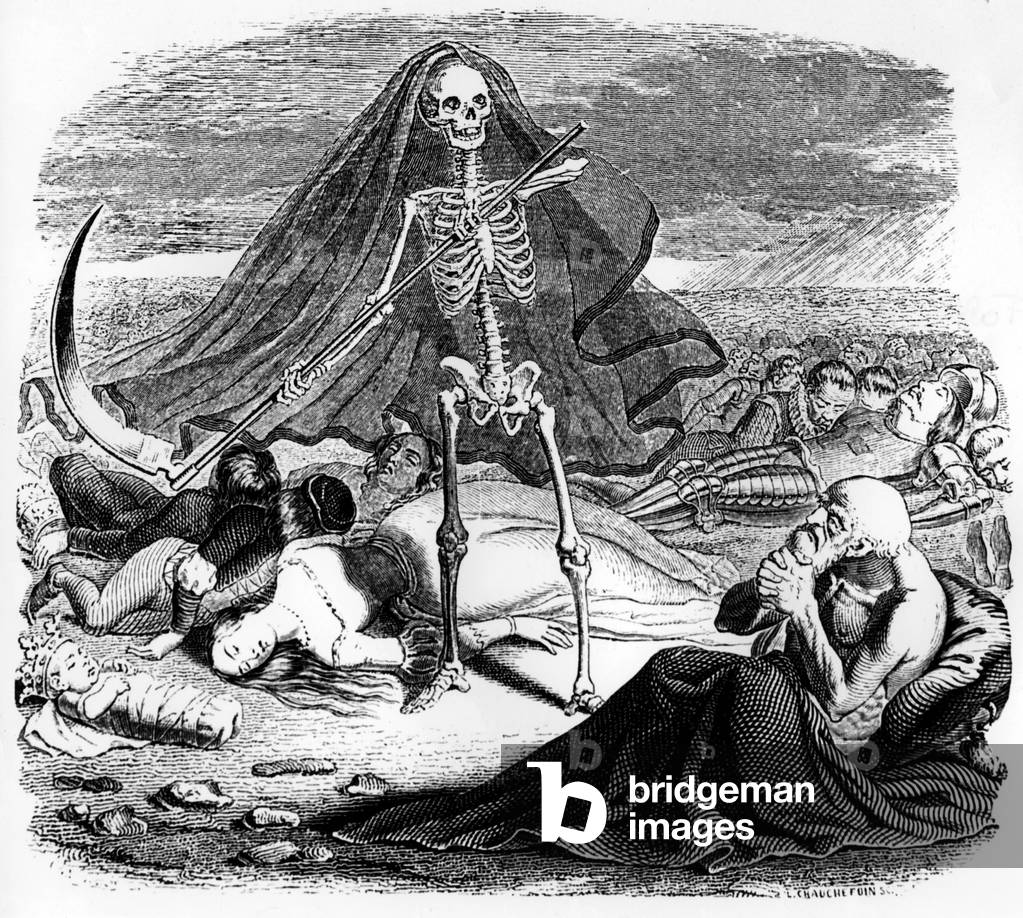 Book VIII 1. Death and the dying, Fables de la Fontaine. Granville