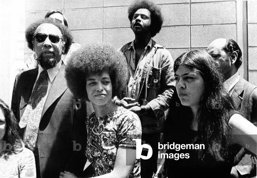 Angela Davis leaving the courtroom after winning a court battle, 1972 (b/w photo)