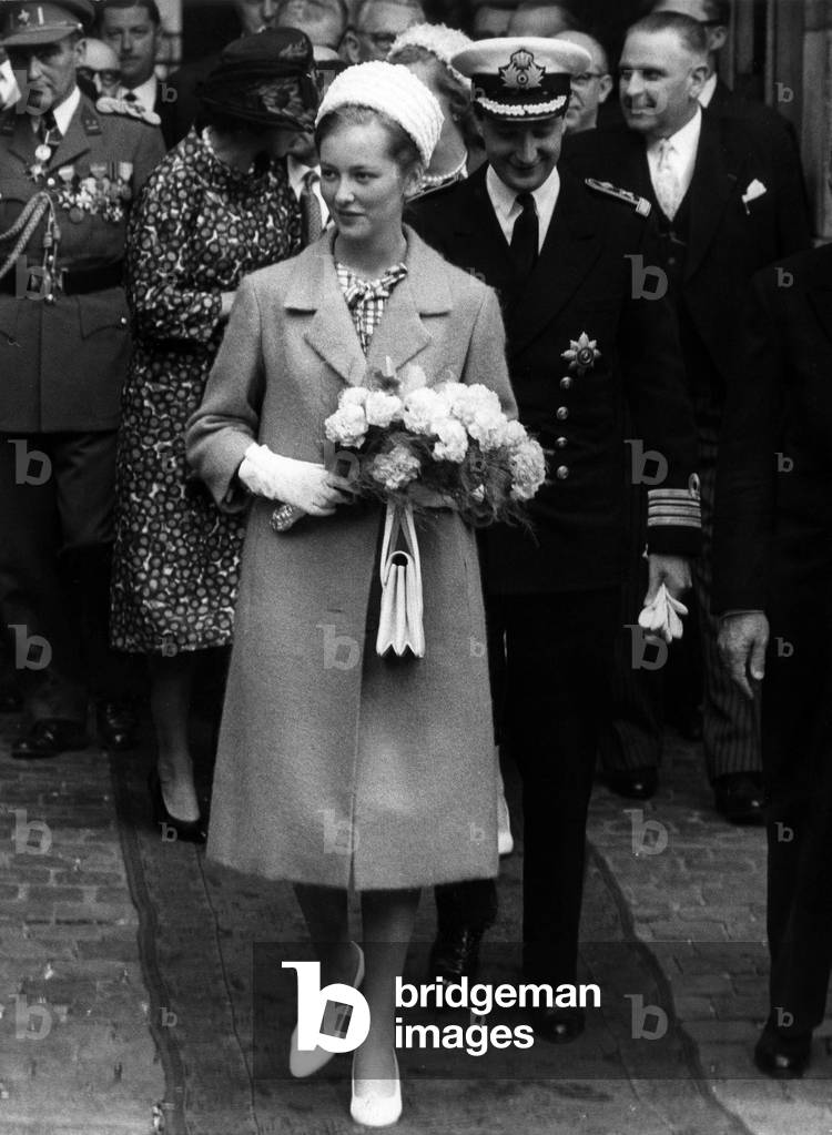 Prince Albert of Belgium (future King  Albert II) and Princesse Paola attending the great corso in Namur on July 3, 1960