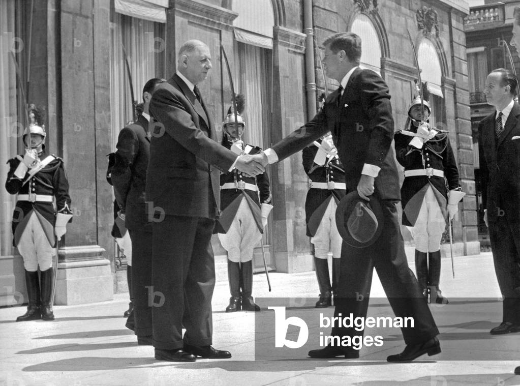 American President John Kennedy in Paris here at Elysee Palace with French President de Gaulle May 31, 1961, photo Pool