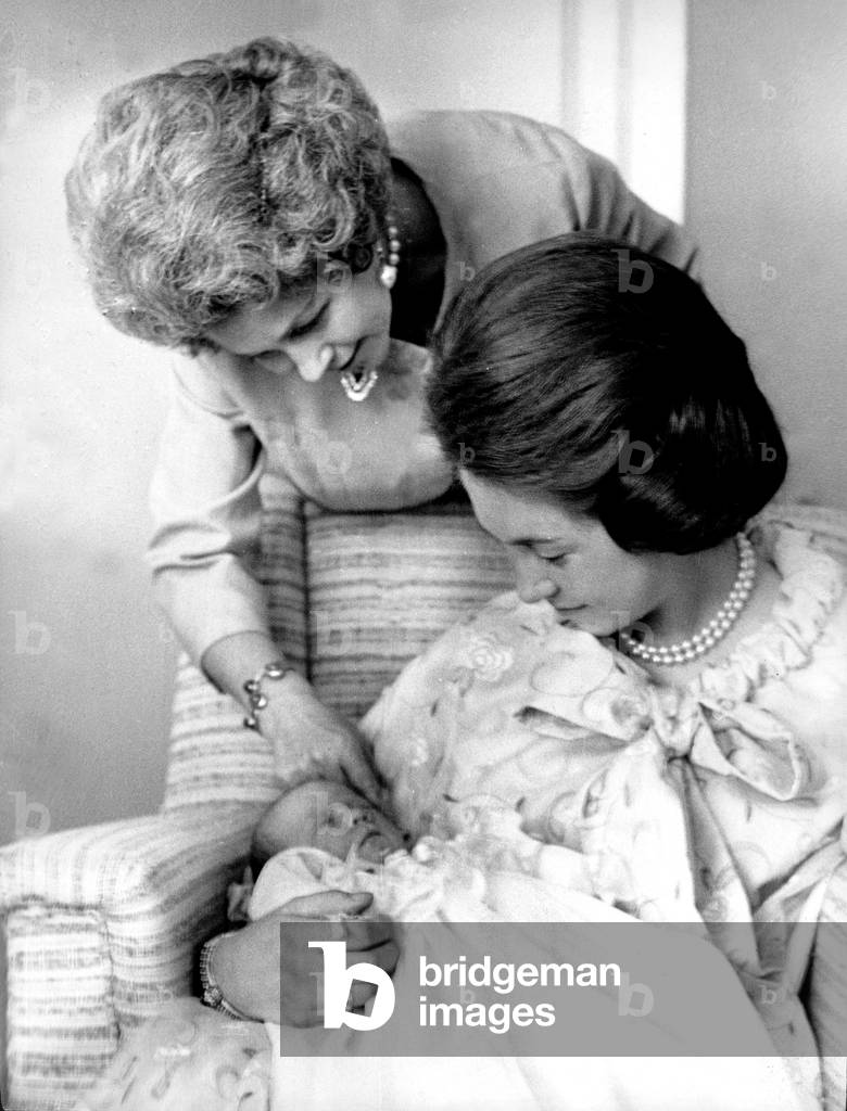 Princess Sophie of Greece and of Spain with her daughter Princess Christina June 18, 1965 , with her own mother Queen Frederika of Greece here in Madrid