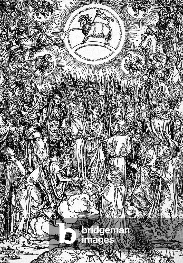 The worship of the Lamb of God - The canticle of the elect, engraving by Albrecht Durer from the Apocalypse, 1497-1498