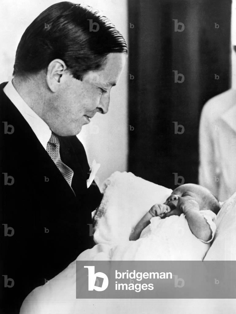 Prince Claus George von Amsberg of Holland with his son prince Willem Alexander during christening September 3, 1967