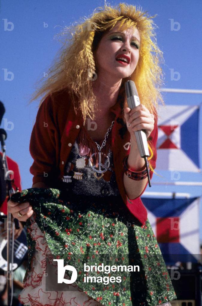 Singer Cyndi Lauper on stage late 80's