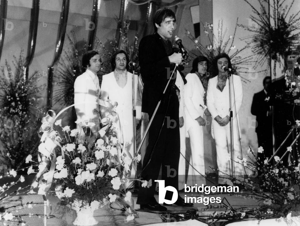 Adriano Celentano on stage during the song festival in February 1970