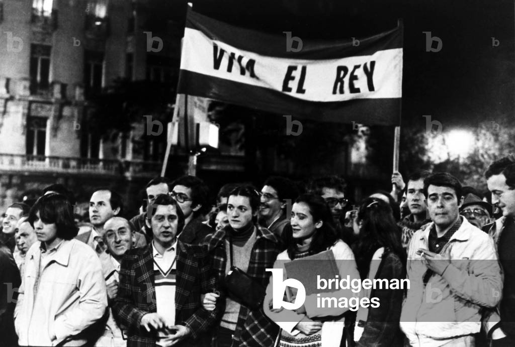 After the coup de force in the Cortes on 23 February 1981, a demonstration in support of the people of Madrid for the King and Democracy. Neg: B23941PL