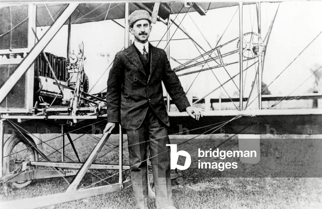 pilot Orville Wright (1871-1948) here with his 1908 model plane