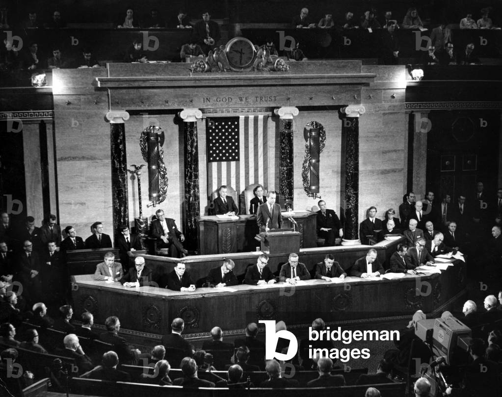 Richard Nixon in Congress, 22nd January 1971 (b/w photo)