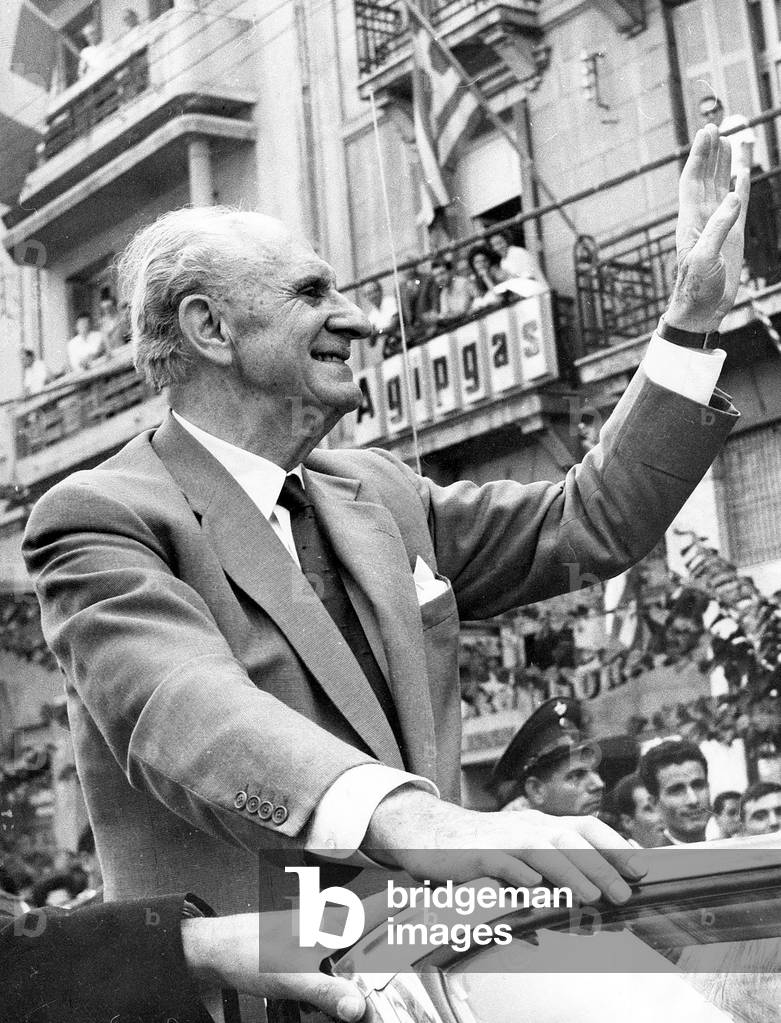former greek Prime Minister Georges Papandreou ( Gheorghios Papandhreou ) October 31, 1968 in Athens after the referendum, after his release from house arrest (one month before his death)