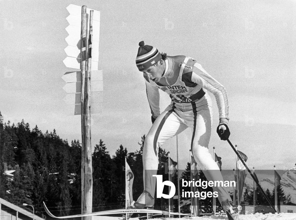 Swedish ski champion Gunde Svan during the 30 km race on February 4, 1985 at Seefeld, Austria