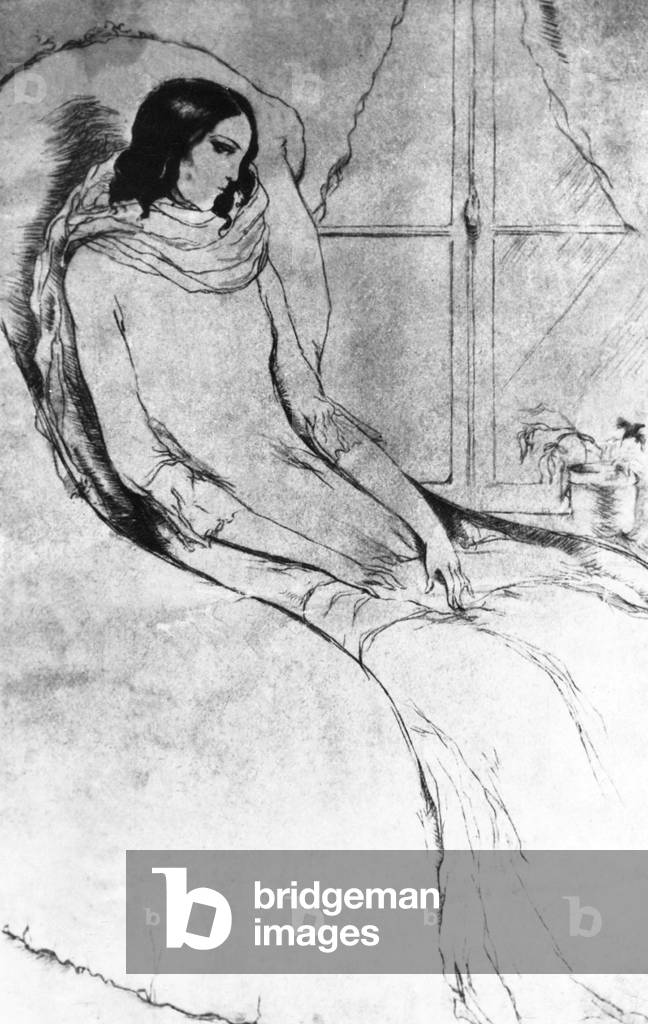 Drawing of Marie Duplessis, 19th century (drawing)