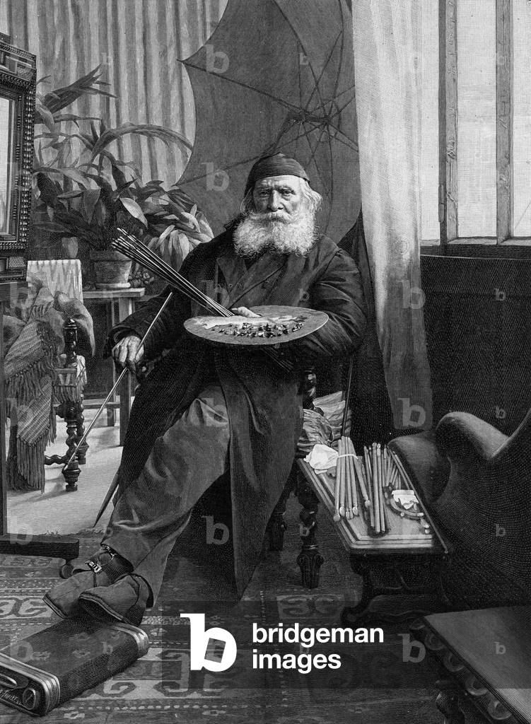 Ernest Hebert (1817-1908) French painter here in his workshop in Paris, engraving