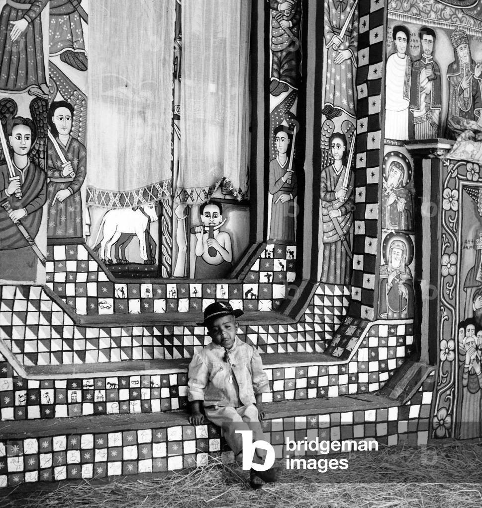 Saint Michael Coptic church at Gondar Ethiopia decorated with icons January 1965