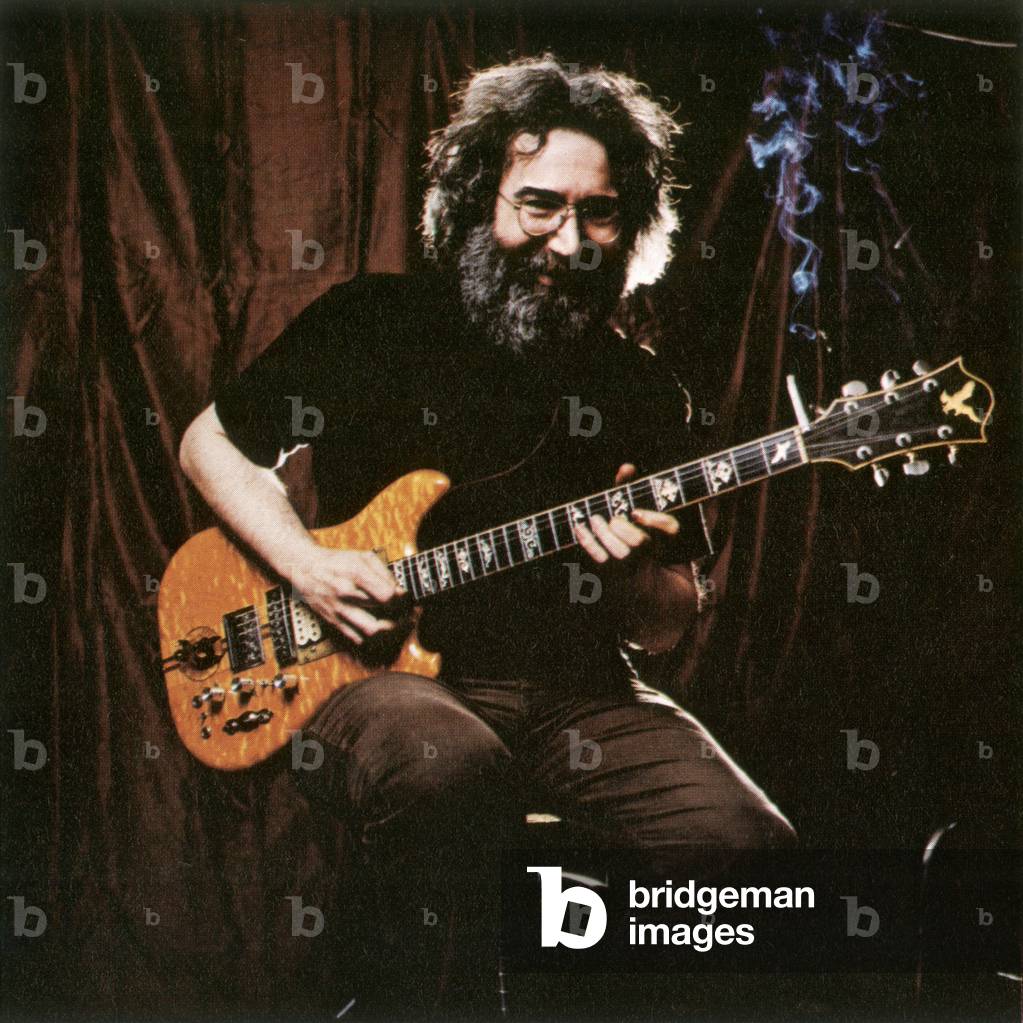 Jerry Garcia, photo from program of concerts of rock group Grateful Dead 1983/1984