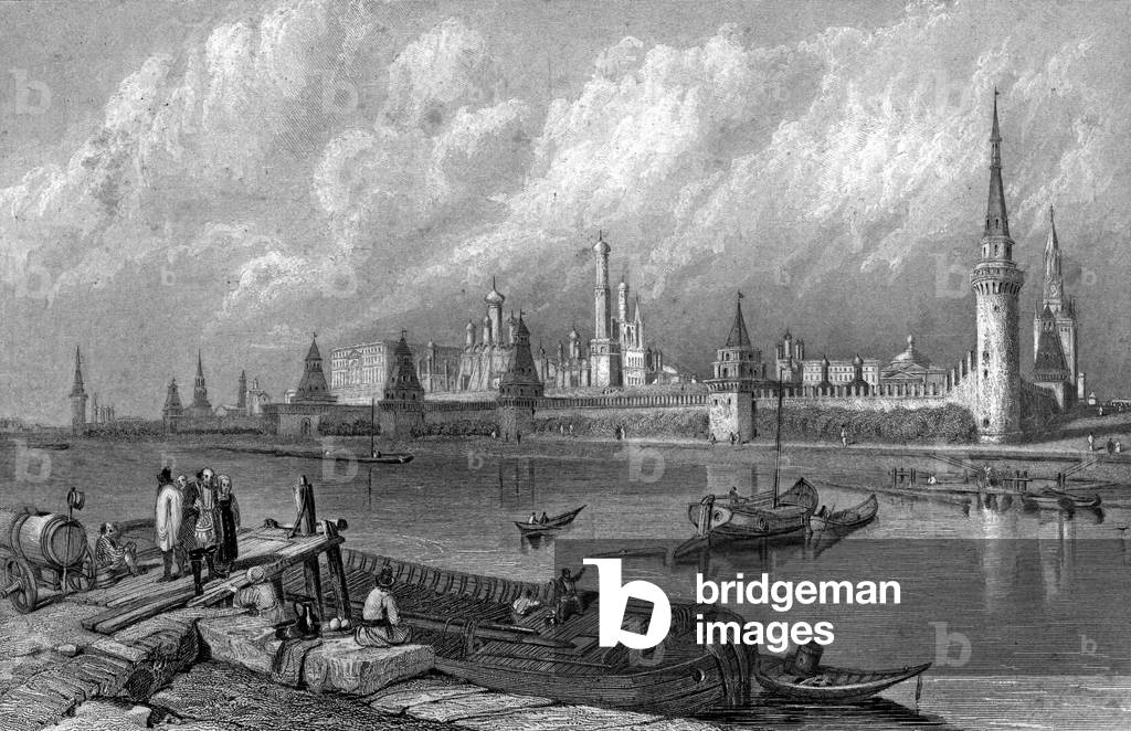 Moscow : the Moskova river and the Kremlin, engraving, 19th century