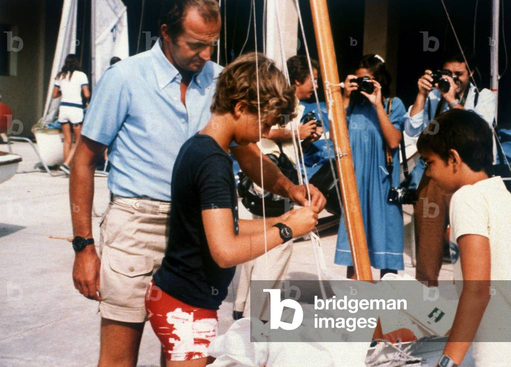 prince Felipe with his father King  Juan Carlos od Spain during holidays in Baleares islands September 08, 1980