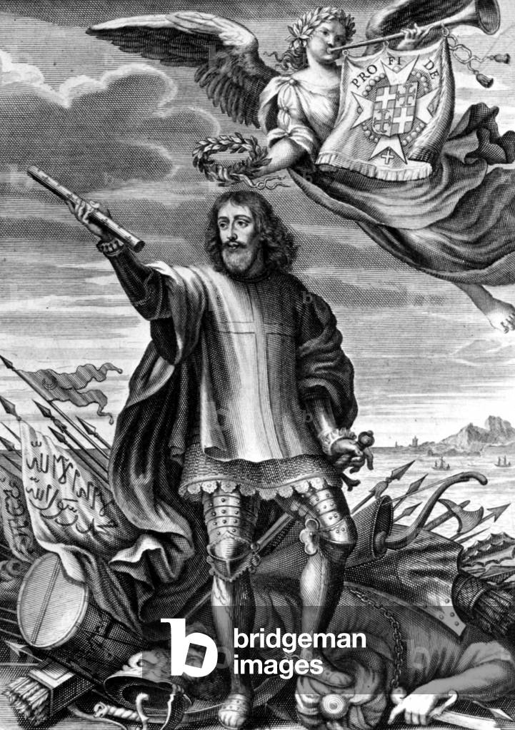 Pierre d'Aubusson (1423-1503) master of the Knight Hospitallers in Jerusalemn, here during defence against Turks, engraving